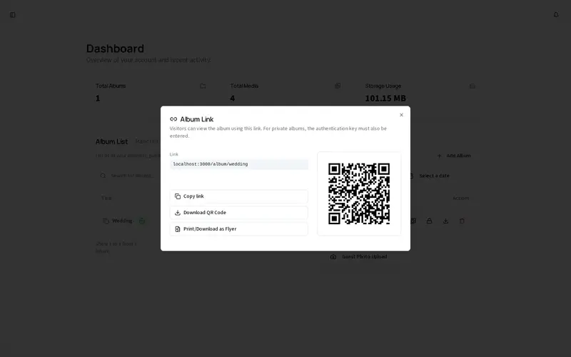 OM Gallery - Album per QR-Code mit Kunden teilen