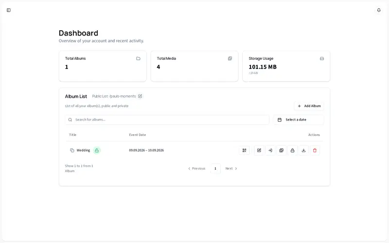 OM Gallery - Screenshot Dashboard Album-Verwaltung
